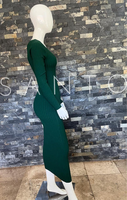 VESTIDO MIDI CLÁSICO VERDE BANDERA