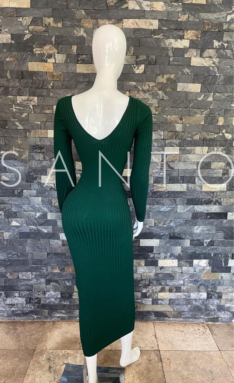 VESTIDO MIDI CLÁSICO VERDE BANDERA