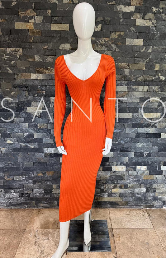 VESTIDO MIDI CLÁSICO NARANJA