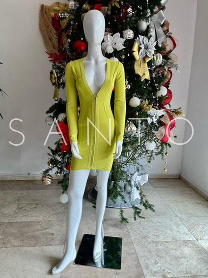 VESTIDO CORTO DE CIERRE LEMON GREEN