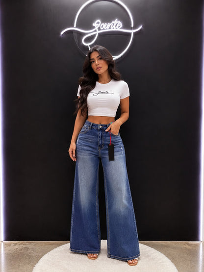 Vibrant wide leg médium rasgado