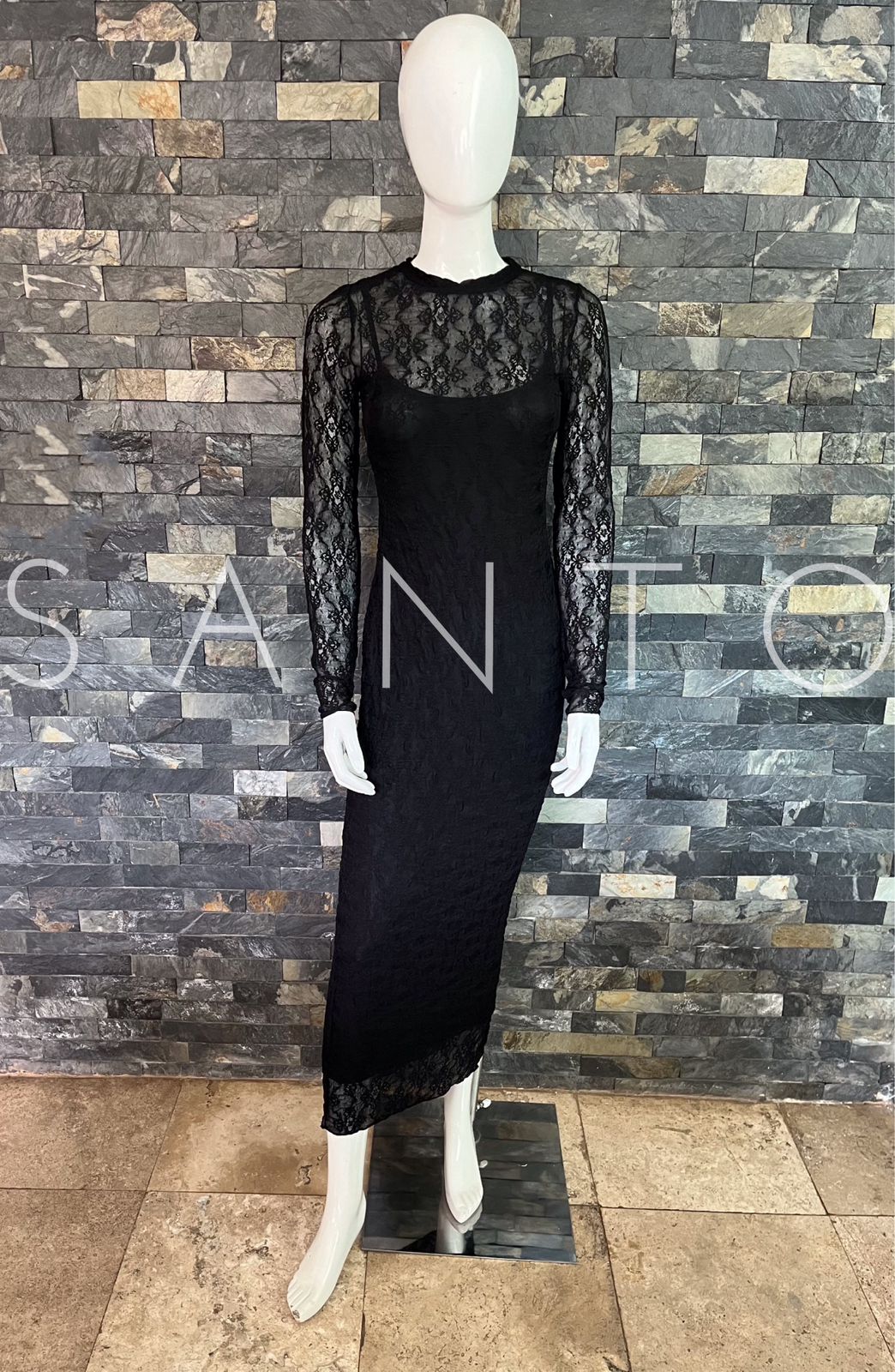 VESTIDO MIDI ENCAJE NEGRO