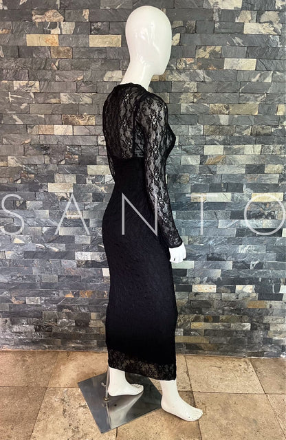 VESTIDO MIDI ENCAJE NEGRO