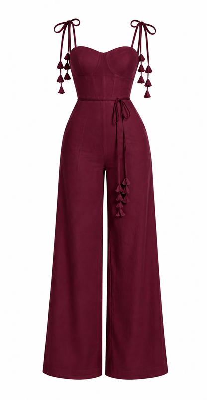Jumpsuit lino merlot