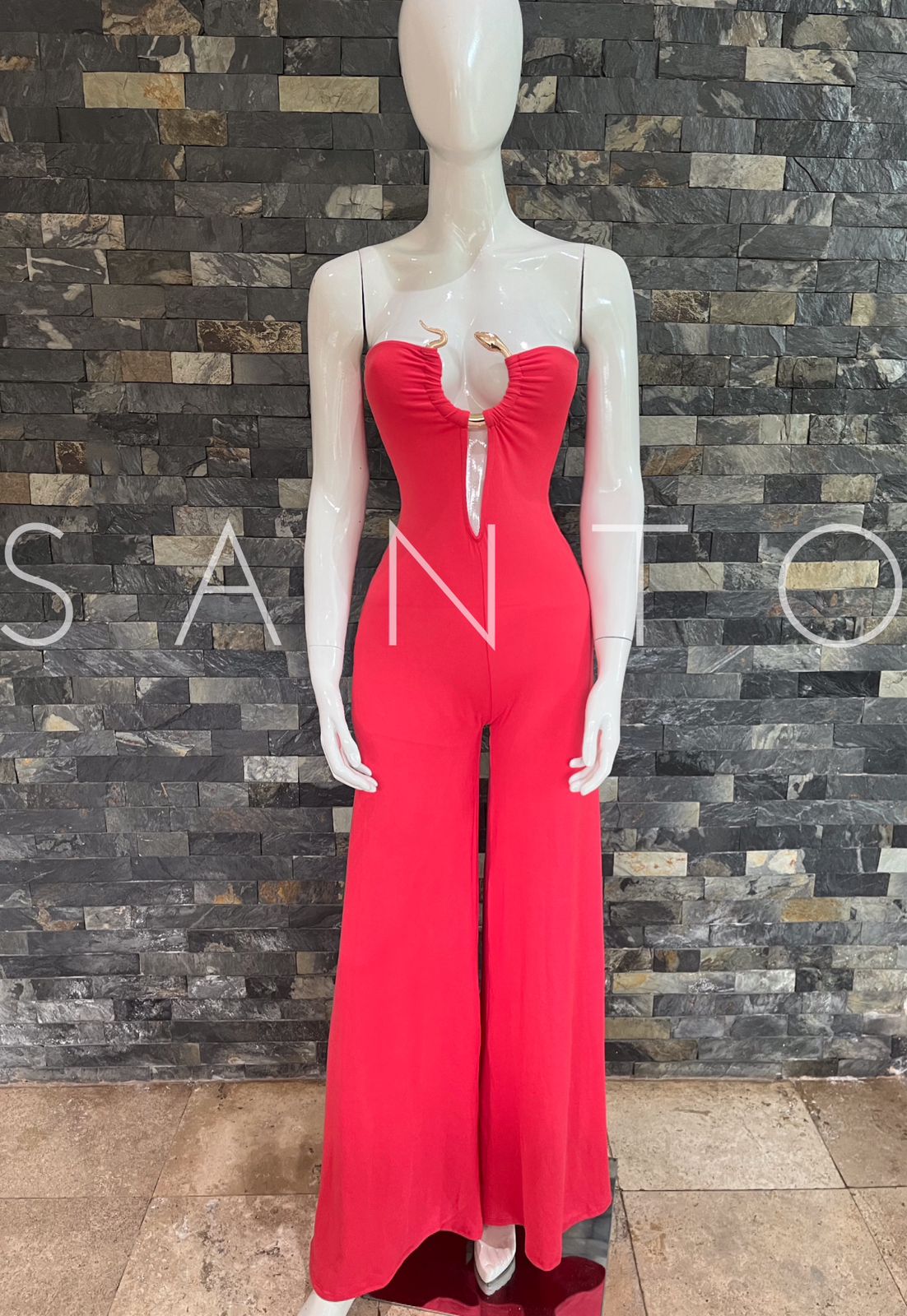 JUMPSUIT FLARED SNAKE RED