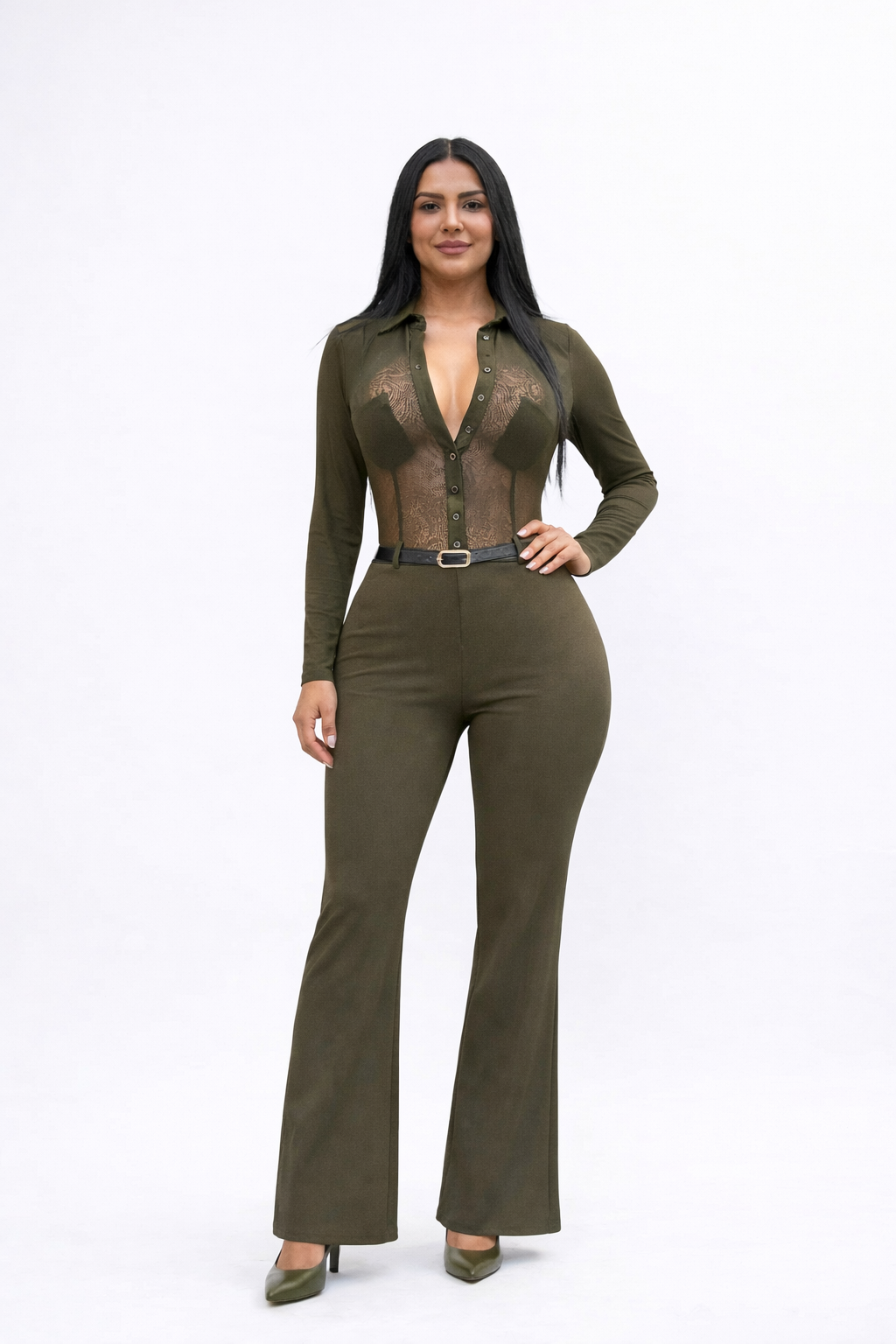 Jumpsuit Lina mesh olivo