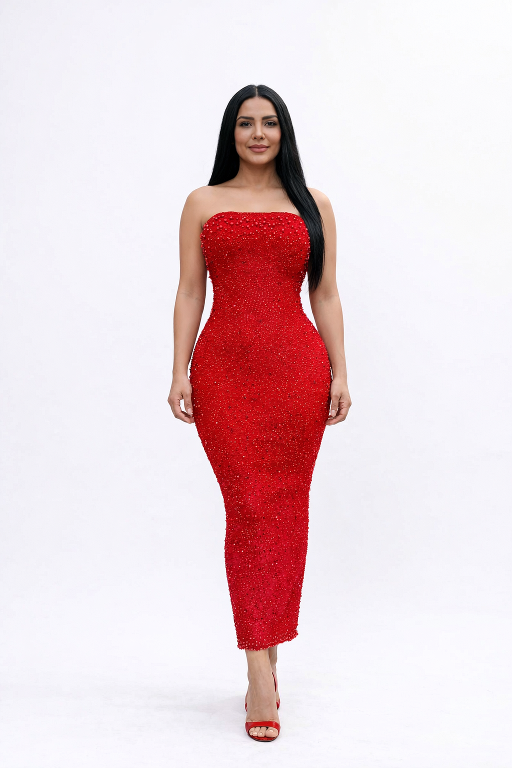 vestido MIDI glam rojo