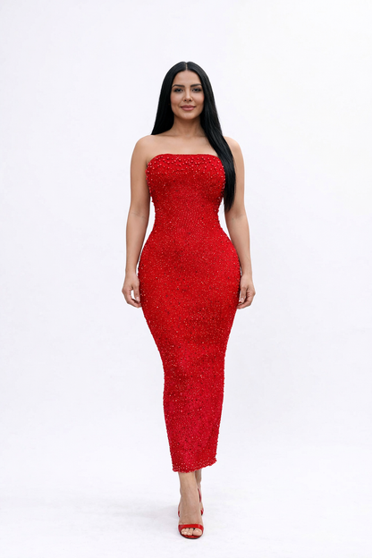 vestido MIDI glam rojo
