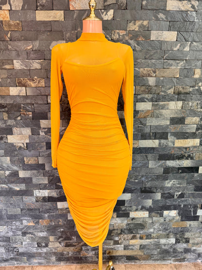 Vestido mesh mostard