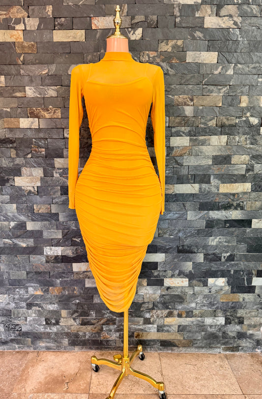 Vestido mesh mostard