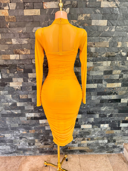 Vestido mesh mostard