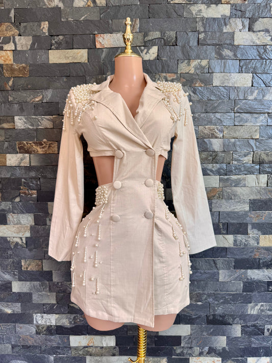 Mini vestido blazer perlas