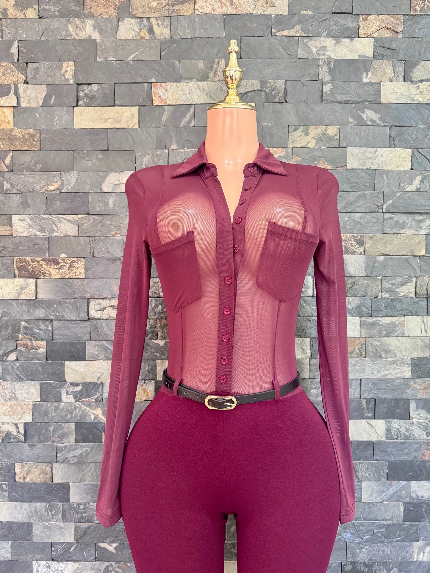 Jumpsuit Lina mesh burgundy