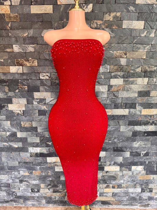 vestido MIDI glam rojo