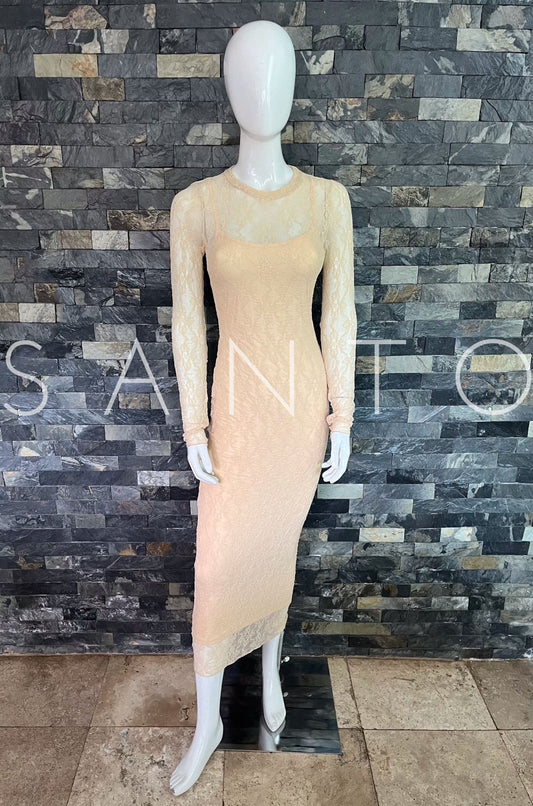 VESTIDO MIDI ENCAJE BEIGE