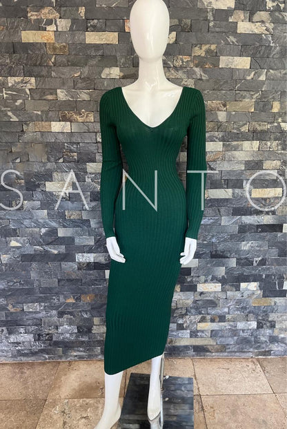 VESTIDO MIDI CLÁSICO VERDE BANDERA