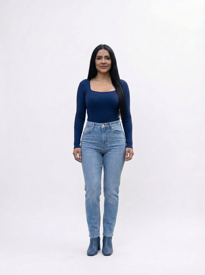 BLUSA ANA MANGA AZUL